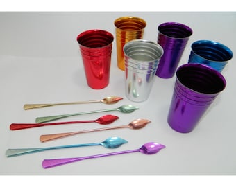 Vtg Flamingo By Nasco Italy Aluminum Tumblers & Swizzle Sticks Set of 6