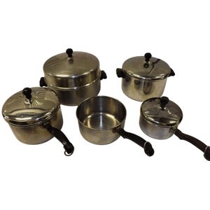 Farberware Aluminum Clad 9 Pc Pots Lids 5 Qt W Dome Lid, 4 Qt W Lid 3qt 2qt 1qt