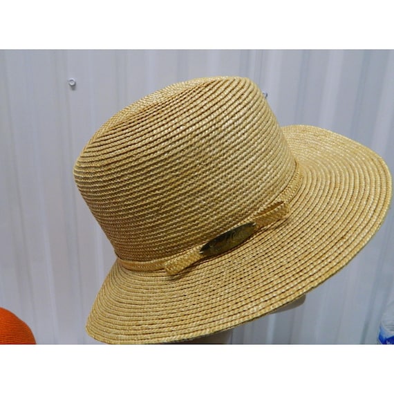 Frank Olive metallic gold hat with hatbox Frank Olive Vintage Gold Straw and Netting Wide Brim Hat – Modig main image 3