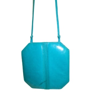 Vtg Susan Gail Bellido Spain Turquoise Leather Purse Micro Bag Dbl Handle
