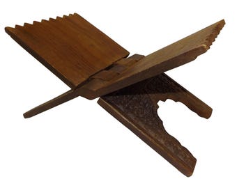 Vtg Carved Wood Folding Book Stand Intricate Carving Religious Books Quran Bible