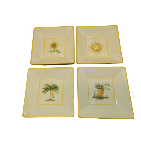 Williams-Sonoma Verano Tile Salad Plates Set Of 4 Italy Pineapple Sunflower 7.5"