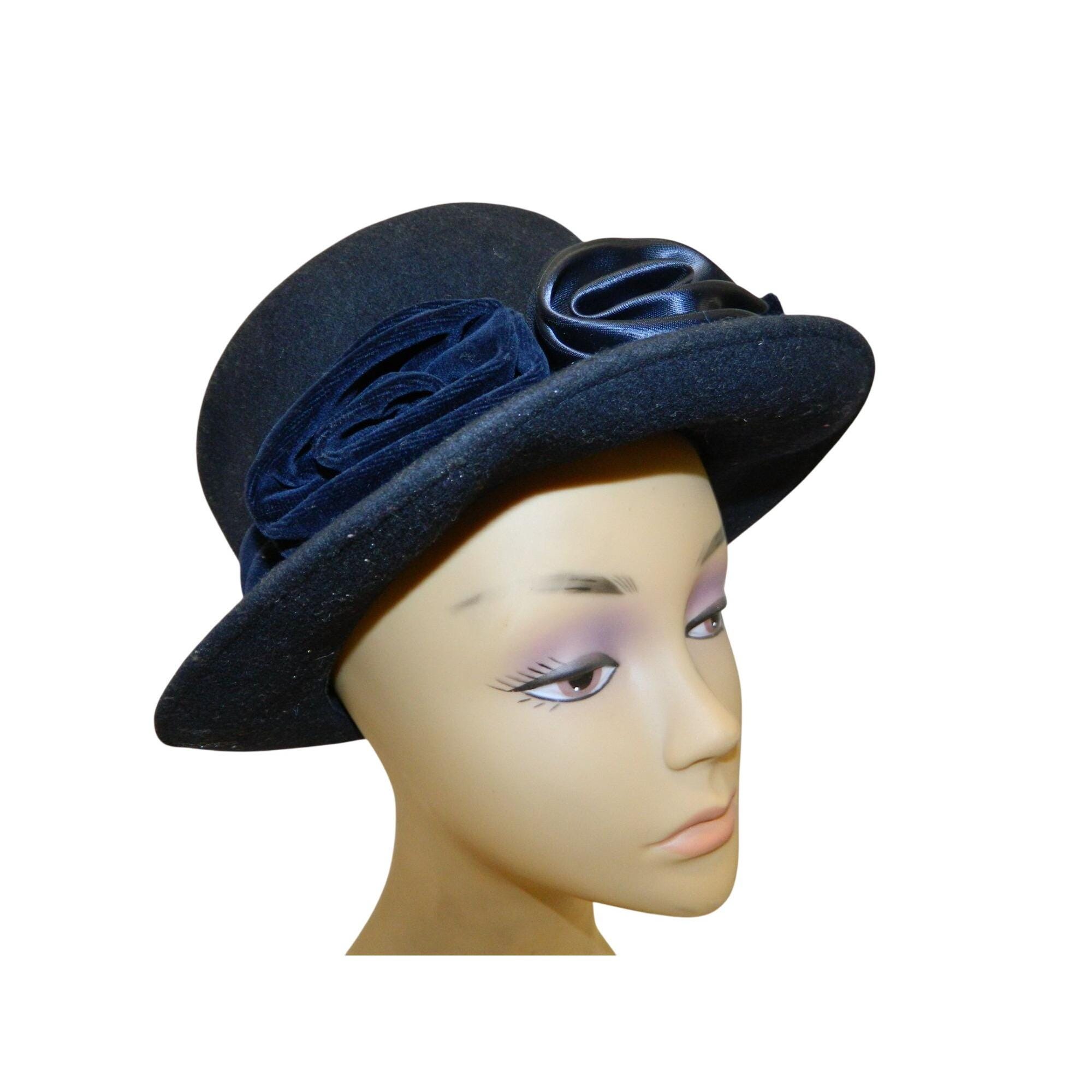 Vintage 1950s Navy Velvet Tilt Hat. Faux Pearl Trim Elegant Mad Men Church Hat Vintage Navy Velvet Hat - Etsy main image 3