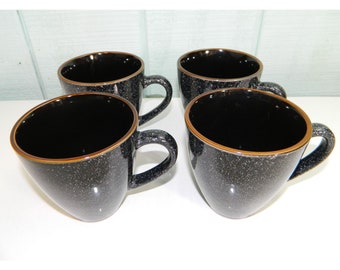 Over And Back Brown Stoneware Burns Speckled Black Brown Trim 4 Coffee Cups