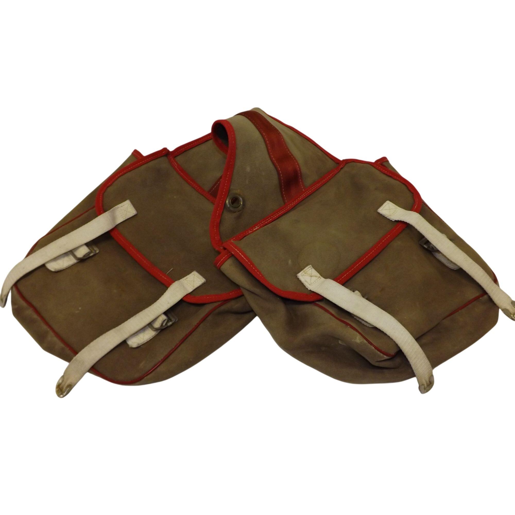 Vintage White Stallion Canvas Saddlebag With Leather Accents & Red