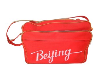 Vintage Beijing Airlines Flight Attendant Travel Carry On Bag Mid Century Red