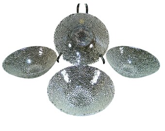 Textured Bubble Pebble Clear Glass Bowls 6 3/4" Round Set Of 4 Beautiful!!