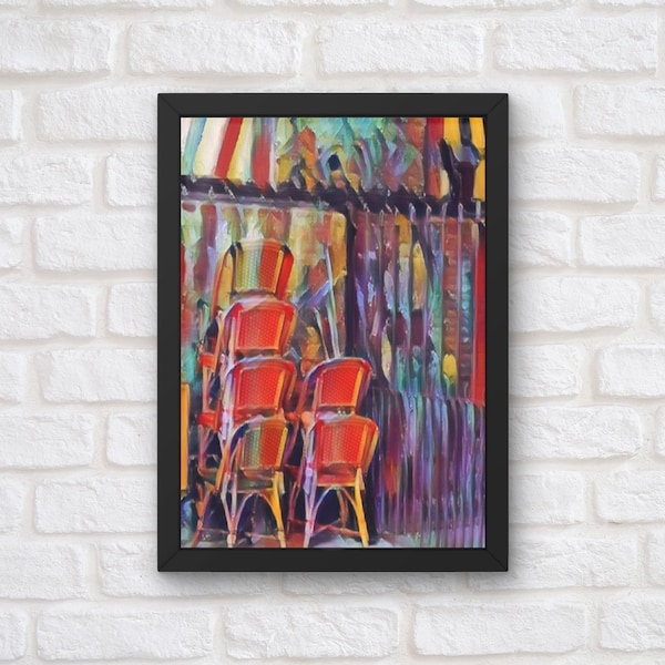 French Cafe Chairs Wall Art | Paris LIfe Digital Painting | Travel Photo Art | Original Digital Art | France Art Print | European Art