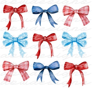 Red and Blue Bows PNG, Fourth of July PNG, Red Bow PNG, Blue Bow png, Patriotic png, Watercolor png, Pretty png, Cute png, sublimation