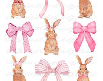 Bunnies and Bows Easter PNG, Easter png, Bunny png, Easter png, Bow png, Ribbon png, sublimation, PNG, Pink png