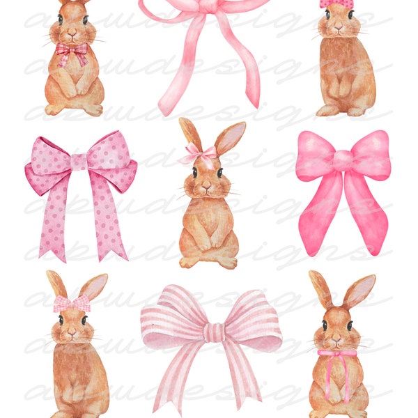 Bunnies and Bows Easter PNG, Easter png, Bunny png, Easter png, Bow png, Ribbon png, sublimation, PNG, Pink png