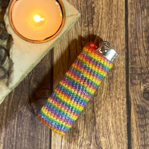 Rainbow Stripped Cotton Thread Lighter Cozy, Lighter Case, Lighter Holder, Smokers Gift - Ready to Ship.