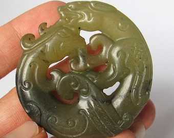 Antique Hollow Carved Vintage Double Loong Dragon Jade Big Pendant Unique Jade Amulet Talisman Jewelry Finding 63x137mm