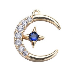 20 Tiny Moon & Star Charm Pendant CZ Crystal Embellished Dainty 14K GF Delicate Jewelry finding 7x13mm