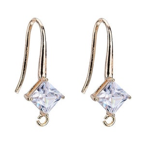 20 14K GF Diamond Earring Hooks Earing with Loop CZ Crystal Embellished Component Jewelry Finding 15x25mm