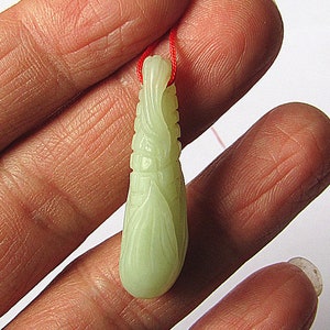 Hand Carved Tiny Corn Maize Spike Natural He Tian Jade (和田玉) Pendant Unique Amulet Talisman  Jewelry Finding 10x38mm