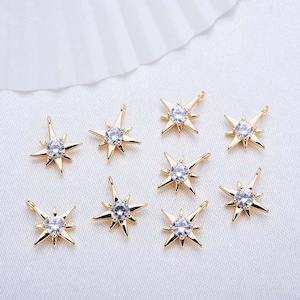 20 Tiny Star Charm Pendant CZ Crystal Embellished Dainty 14K GF Delicate Jewelry finding 7x11mm