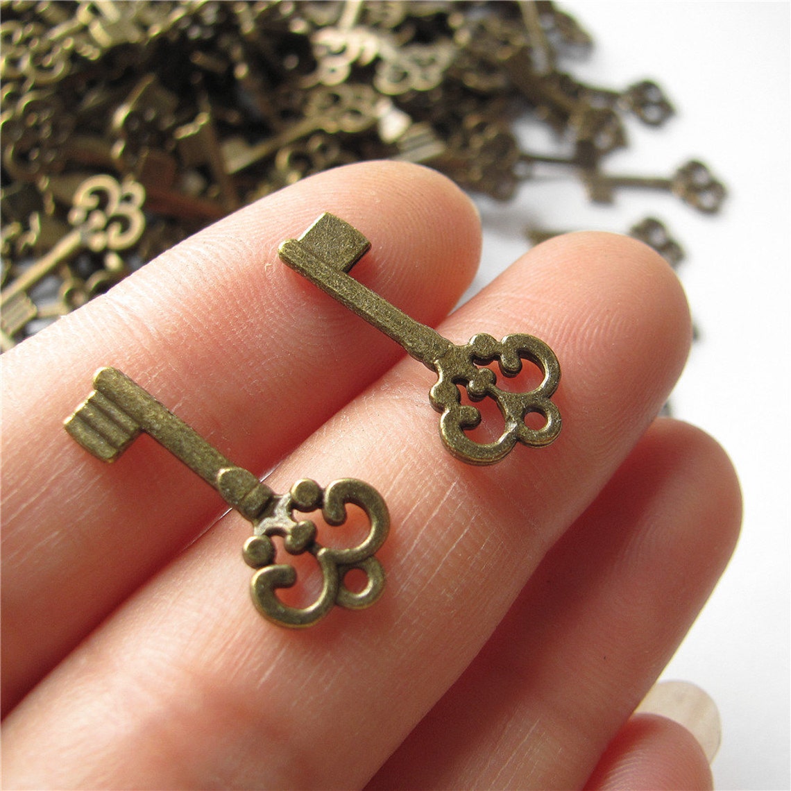 Tiny Key Charm Pendant Antique Brass / Silver Vintage Key Drop Etsy