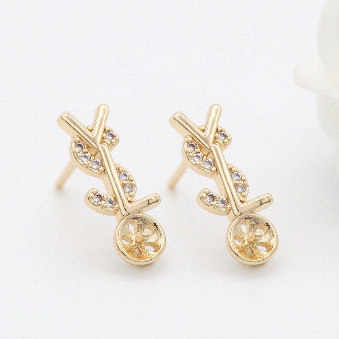 4 14K Gold Filled Letter Earring Studs Rhinestone Embellished Etsy