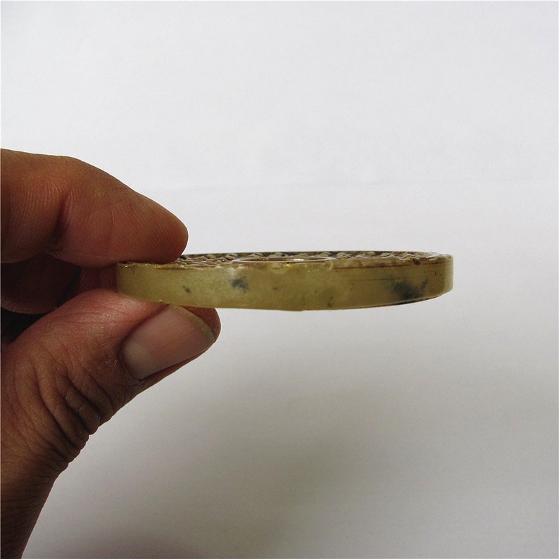 Antique Hollow Carved Vintage Peace Circle Jade Pendant Unique Jade Amulet Talisman Handmade Jewelry Finding 56mm