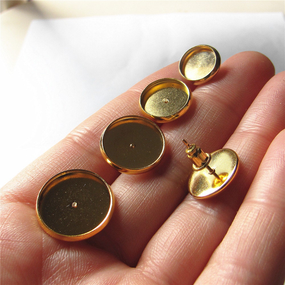 Bulk 50 Cabochon Setting Round Cabochons Blank Gold Stud | Etsy