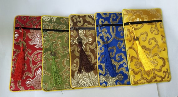 Bulk 50 5x6.5 Colorful Chinese Silk Pouches Pocket Money Coins Bags with Two Zips Grab Bag lot Traditional Packaging Bags for Jewelry Gifts