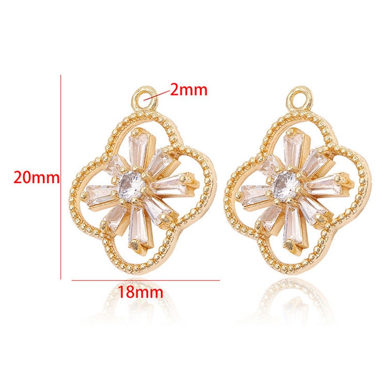 20 Tiny Blossom Charm Pendant Rhinestone Embellishment Dainty 14K Gold Filled Delicate Jewelry finding 20x18mm