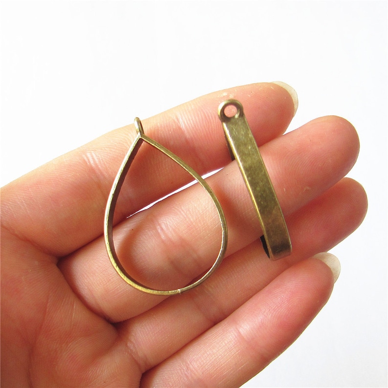 Teardrop Frame Charm Pendant Golden Silver Antique Brass Resin Mould Handmade Jewelry Finding 23x32mm 5 pcs