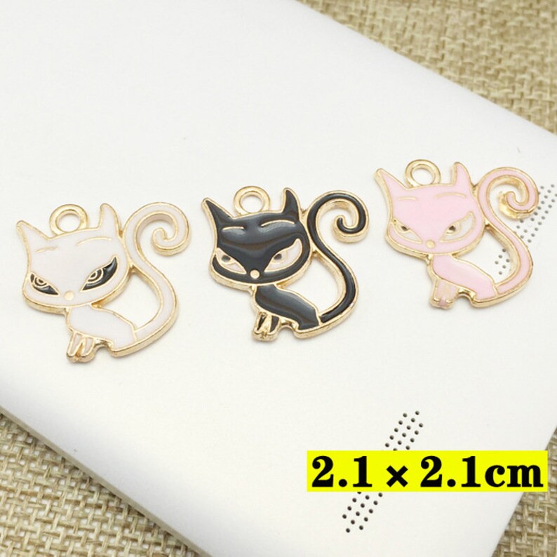 10 Enamel Epoxy Cat Embellishment Charm Pendant Hair Flower Center Button Component Headband Jewelry Phone Case Supply 21x21mm