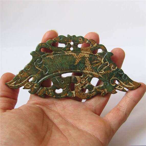 Antique Hollow Carved Vintage Double Loong Dragon Jade Big Pendant Unique Jade Amulet Talisman Jewelry Finding 63x137mm