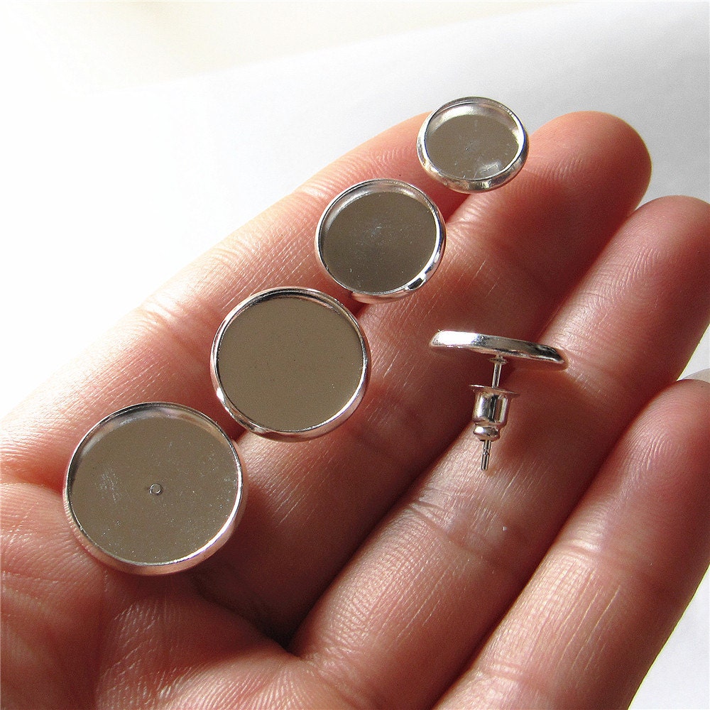 Bulk 50 Cabochon Setting Round Cabochons Blank Silver Stud | Etsy