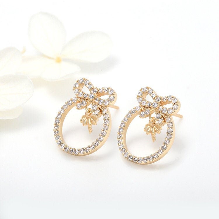 Bowknot Design Stud Earrings Brass Stud Earring Findings - Temu