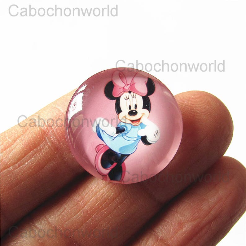 Minnie Mouse Cabochon Circle Handmade Photo Glass Round Dome Flat Back 8mm 10mm 12mm 14mm 16mm 18mm 20mm 25mm 30mm CW764