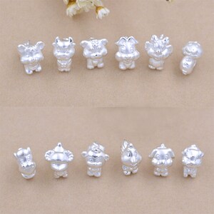 Tiny Filigree 12 Chinese Zodiac Bead Pure Silver S990 Charm Beaded Spacer  Jewelry Finding 7.5x11mm