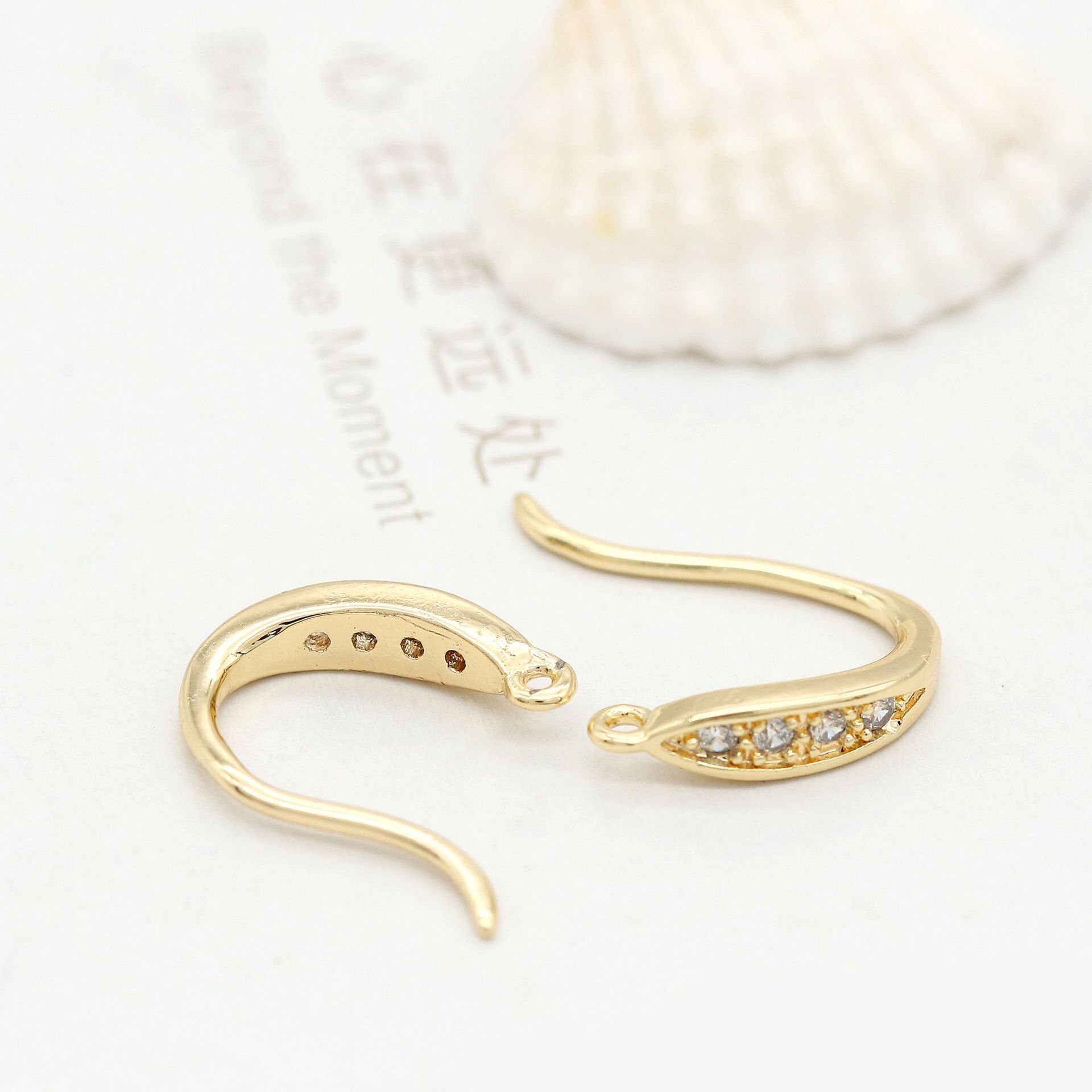 4 14K Gold Filled Earring Hooks Earing with Loop Rhinestone Etsy