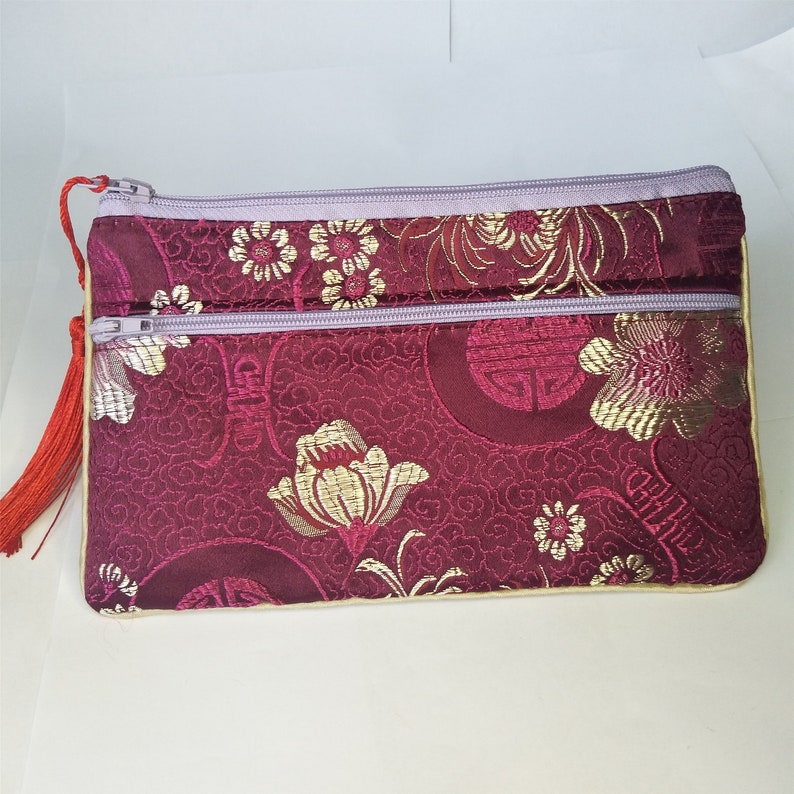 Bulk 50 5x6.5 Colorful Chinese Silk Pouches Pocket Money Coins Bags with Two Zips Grab Bag lot Traditional Packaging Bags for Jewelry Gifts