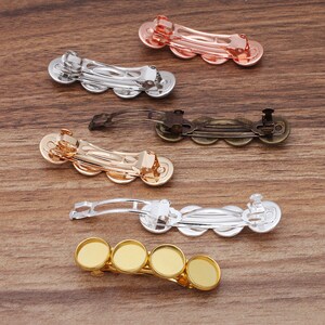 Bulk 10 Plain Edge Bezel Cup Snap Hairpin Hair Clip 12mm Round Cabochon Setting Blank 18KGP Cab Base Jewelry Finding 50mm