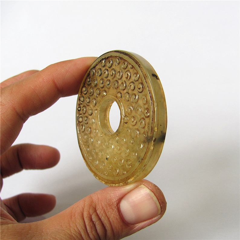 Antique Hollow Carved Vintage Peace Circle Jade Pendant Unique Jade Amulet Talisman Handmade Jewelry Finding 56mm
