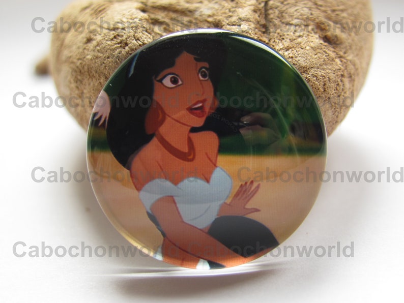 Cartoon Princess Jasmine Pattern Cabochon Circle Handmade Photo Glass Round Dome Flat Back 8mm 58mm CWN0051