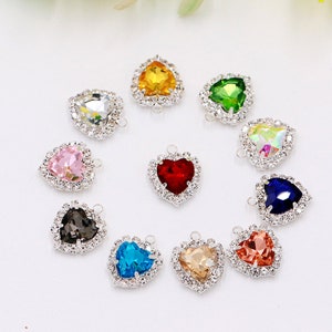 Bulk 100 Faceted Rhinestone Embellished Heart Charm Pendant 18KGP Component Jewelry Finding 10mm 12mm 14mm