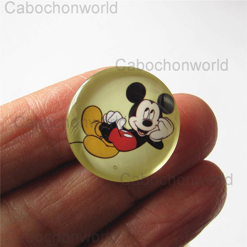 Mickey Mouse Cabochon Circle Handmade Photo Glass Round Dome Flat Back 8mm 10mm 12mm 14mm 16mm 18mm 20mm 25mm 30mm CW761