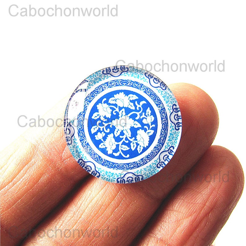 Blue /& White Floral Pattern Cabochon Circle Handmade Photo Glass Round Dome Flat Back 8mm 10mm 12mm 14mm 16mm 18mm 20mm 25mm 30mm CW635