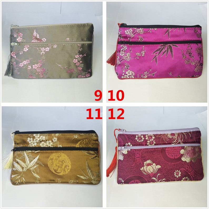 Bulk 50 5x6.5 Colorful Chinese Silk Pouches Pocket Money Coins Bags with Two Zips Grab Bag lot Traditional Packaging Bags for Jewelry Gifts