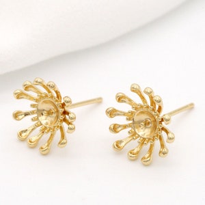 20 14K GF Floral Cluster Earring Studs Half Drilled Pearl Blank Earing Wire Component  Jewelry Finding 11x20mm