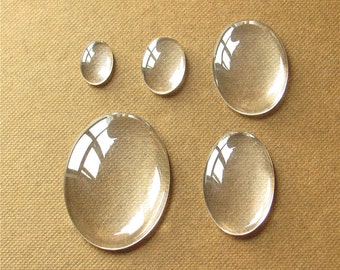 Bulk 50 Oval Clear Glass Cabochon Elliptic Dome Flat Back Magnify Inserts Transparent Domes 10x8mm 14x10mm 18x13mm 25x18mm 30x20mm 40x30mm