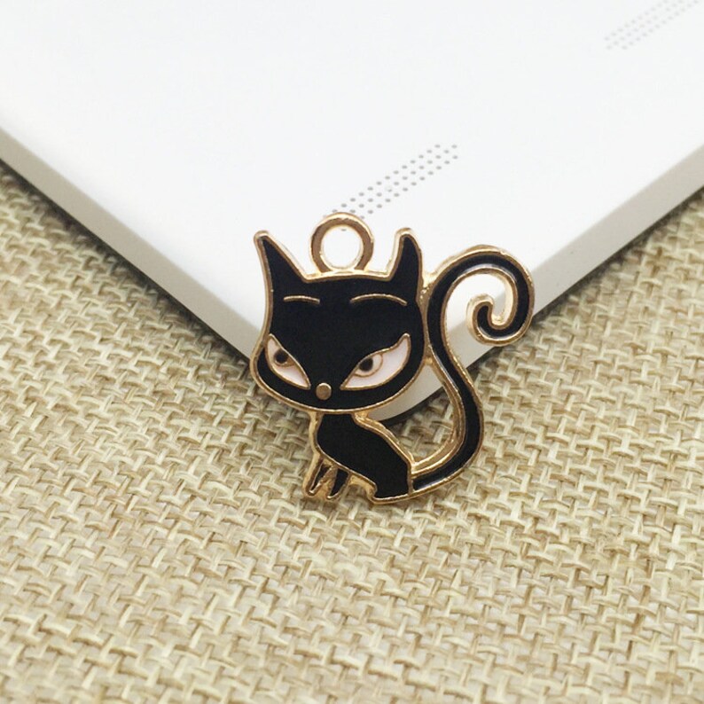 10 Enamel Epoxy Cat Embellishment Charm Pendant Hair Flower Center Button Component Headband Jewelry Phone Case Supply 21x21mm