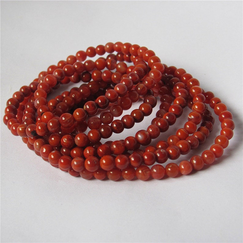 Infinity 4 Rowed Natural 5mm Chinese Nanhong Carnelian Onyx Agate Elastic Bracelet 27 inches Long Necklace Beautiful Jewelry