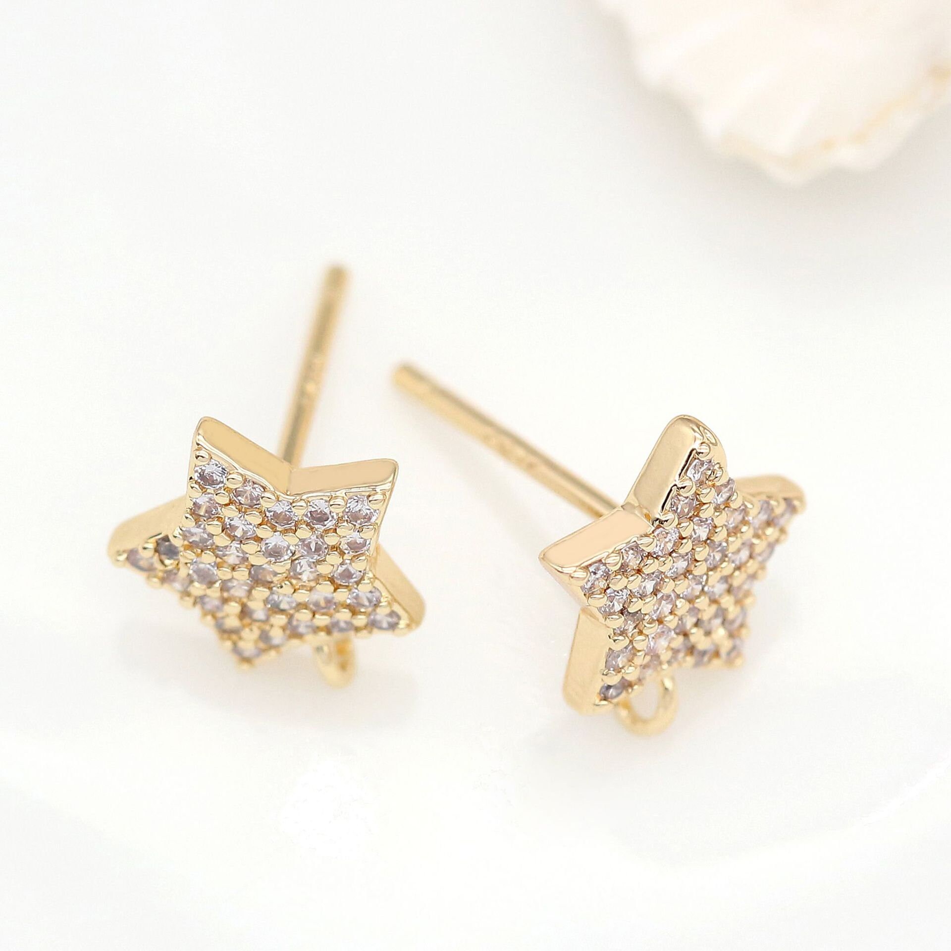 4 14K Gold Filled S925 Star Earring Studs Rhinestone Etsy