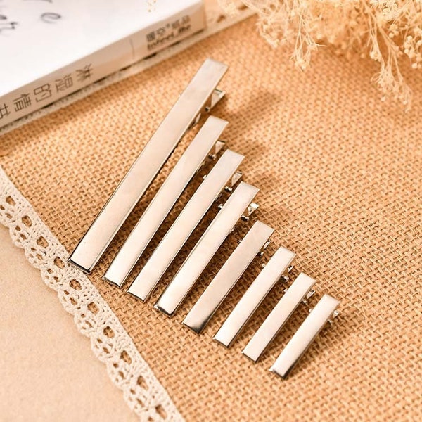 Bulk 100 Alligator Clip Flat Surface Setting Blank Hairpin Silver Hair Clips Cab Base Handcraft Finding 3-10cm