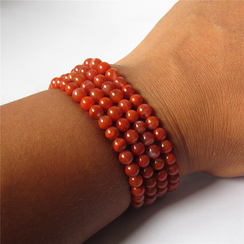 Infinity 4 Rowed Natural 5mm Chinese Nanhong Carnelian Onyx Agate Elastic Bracelet 27 inches Long Necklace Beautiful Jewelry